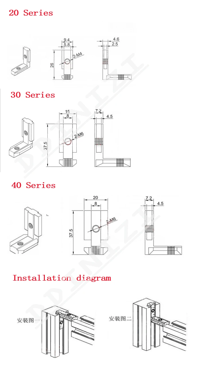 Hotsale T slot L type 90 Degree aluminum connector bracket fastener EU standard 20/30/40 series aluminum profile parts