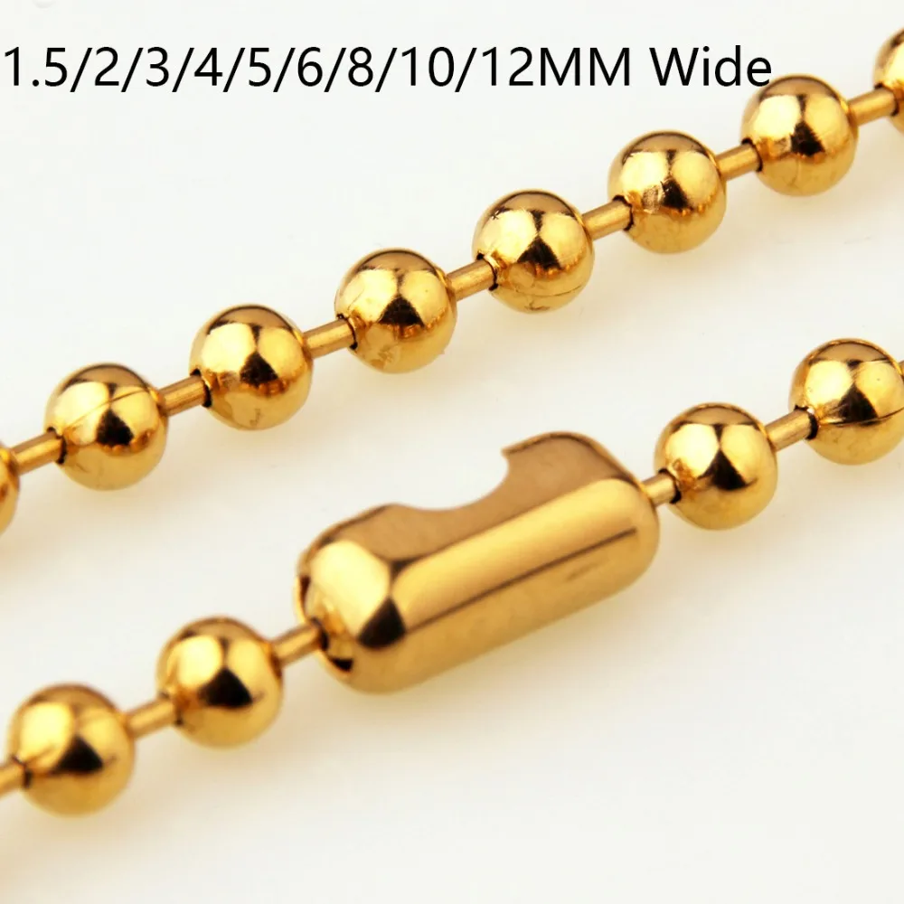 

1.5/2/3/4/5/6/8/10/12MM Charms Women Men 316L Stainless Steel Gold Necklace Or Bracelet Jewelry Wholesale Beads Ball Chain 7-40"