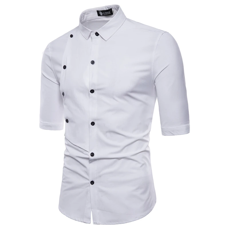 Для мужчин s Camisa Masculina брендовая одежда Для мужчин Летняя Повседневная рубашка с короткими рукавами Мода Стенд Воротник Двойной Брестед