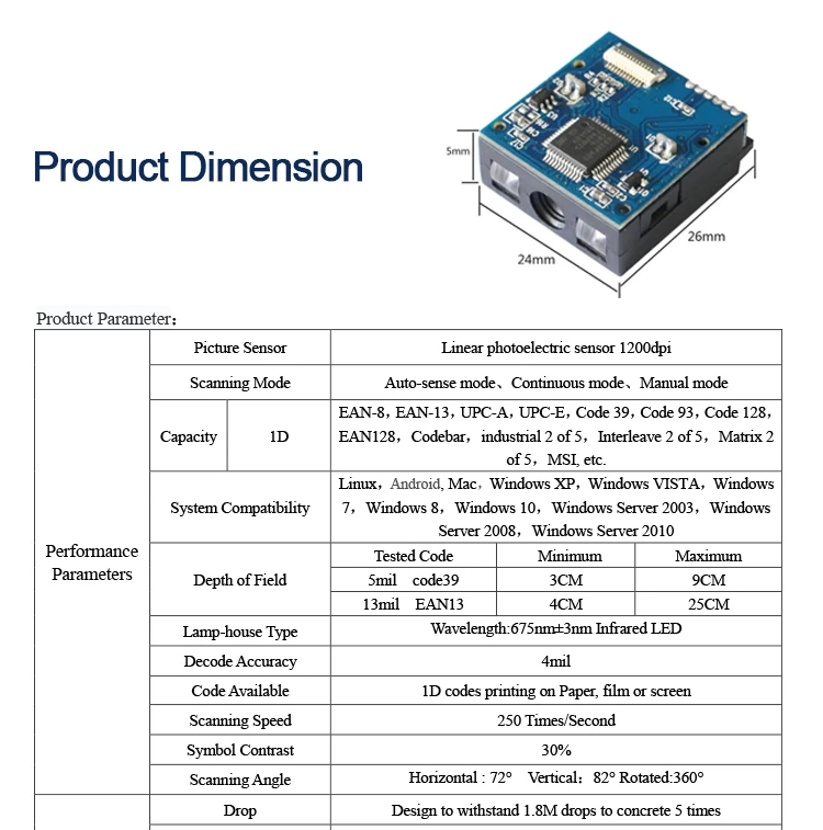 1D CCD сканер штрих-кода работает с Arduino, Rapberry Pi встроенный модуль двигателя