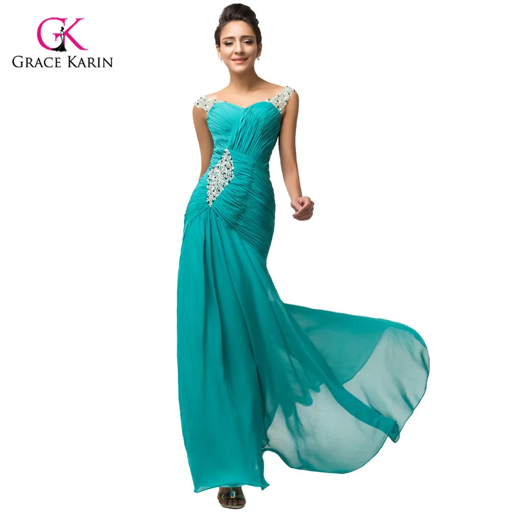Elegant Green Turquoise Chiffon long Formal Evening Dresses beading