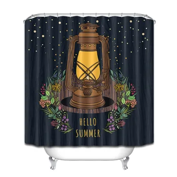 

72'' Bathroom Waterproof Fabric Shower Curtain Polyester 12 Hooks Bath Accessory Sets Hello Summer Vintage Oil Lamp With Flowers