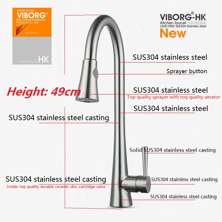 VIBORG Deluxe SUS304 из нержавеющей стали, без свинца, выдвижной спрей, кухонный кран для раковины, смеситель, вытяжной выдвижной распылитель, кран
