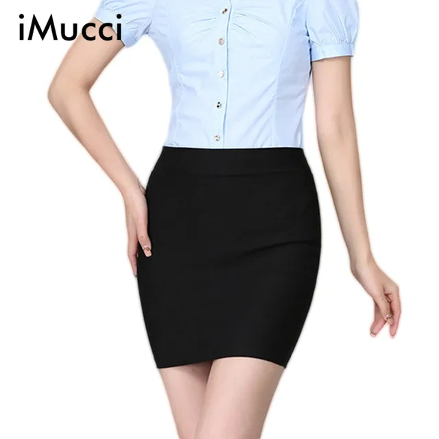 imucci spring summer women skirt high waist pencil skirts elastic plus size black skirt elastic waist