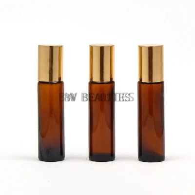 

500pcs/lot 10ml Amber Glass Essential Oil Bottles Roll On Jar with Stainless Steel Roller Ball Essential Oils Bottle