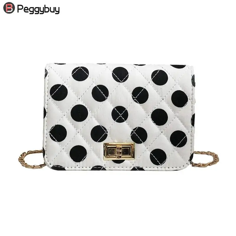 

New Fashion Flap Women Shoulder Bag Retro Polka Dot Canvas Messenger Handbags Chain Crossbody Bags for Women