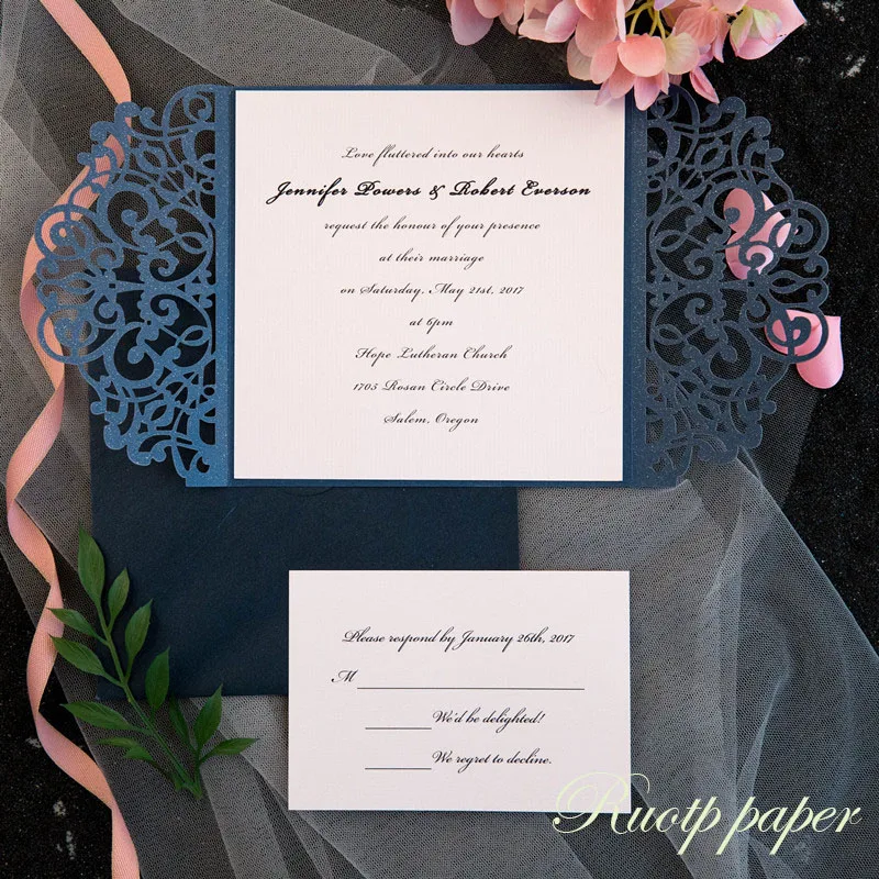 50 шт. темно-синие свадебные приглашения карты жемчуг станок для лазерной резки бумаги свадебные цветы для приглашения полые поздравительные открытки на свадьбу