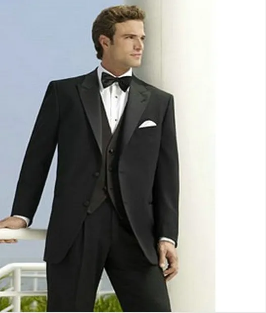 

Custom Made to Measure men's Bespoke suit, Black Men Suits With Satin Shawl Lapel,Tailored tuxedo (jacket+pants+tie+Vest)