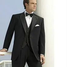 На заказ в приспособленное мужскую заказ костюм, черные мужские костюмы с атласная шаль нагрудные, заказунаша смокинг( куртка+ брюки+ галстук+ жилет