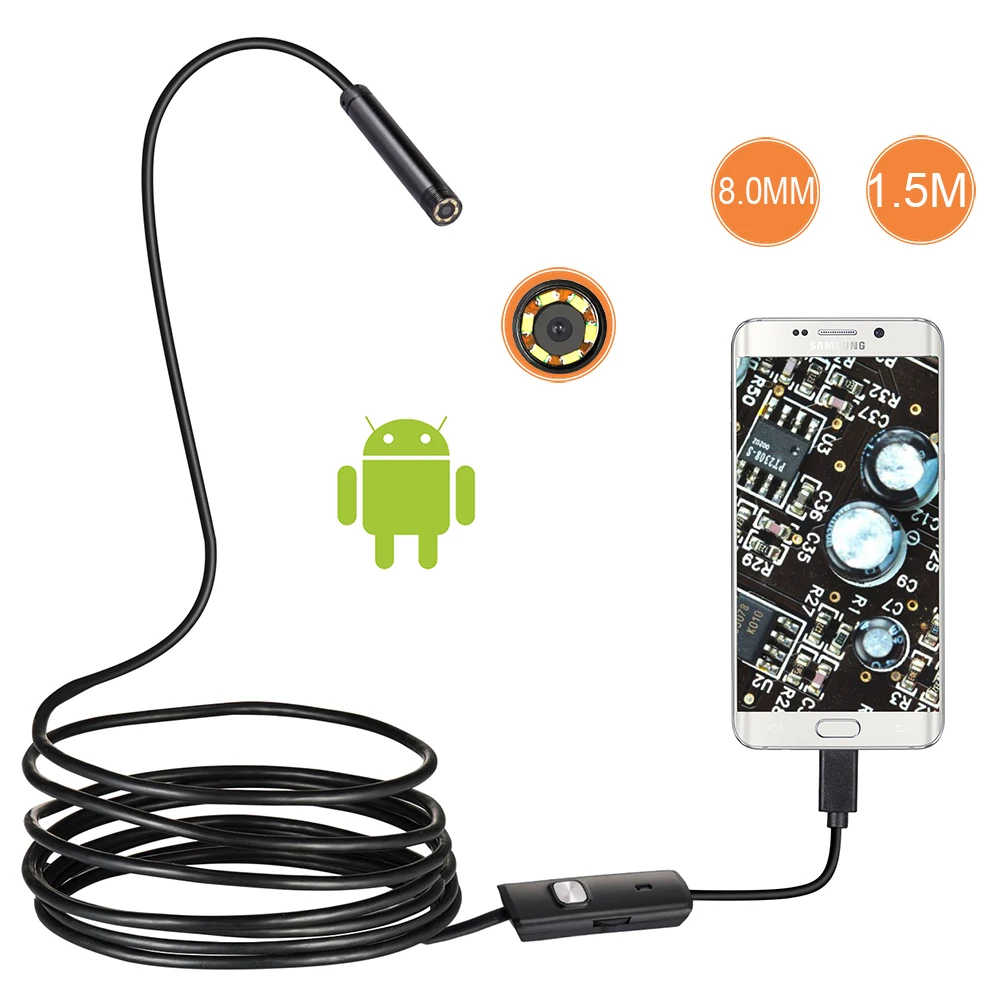 Koop 8.0mm Lens USB Endoscoop 3.5 M 6 LED IP67 Waterdichte Camera Endoscoop 1 M, Mini Camera Spiegel Als Gift Android OTG Telefoon Endoscopio