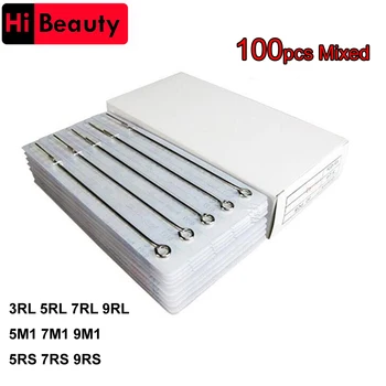 

100PCS Disposable Mixed Assorted Sterilized Tattoo Needles 3RL 5RL 7RL 9RL 5M1 7M1 9M1 5RS 7RS 9RS For Tattoo Machine Gun Grip