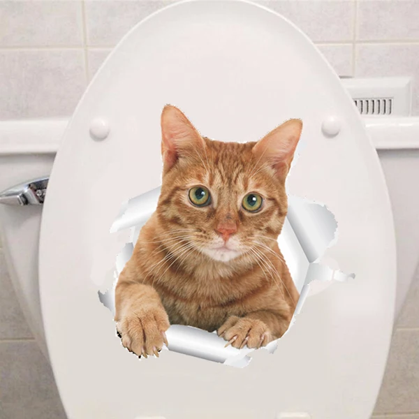 3D стикер на стену с изображением кошек, наклейки на туалет с отверстием для просмотра, яркие собаки, ванная комната для украшения дома, виниловые художественные наклейки с изображением животных - Цвет: cat13