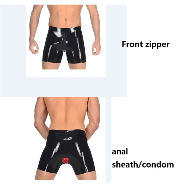 New Sexy Plus Big Men Latex Rubber Fetish Shorts Underwear With An