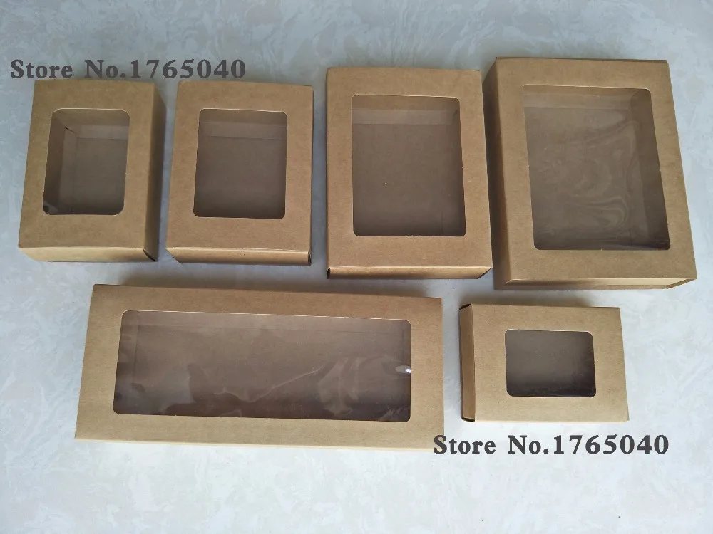 Joy kraft paper brown gift box with clear window Open Kraft Packaging boxes100pcs/lot | Дом и сад