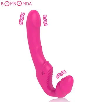 Lock vagina Strapless Strapon Dildo Vibrator 9 Speeds Double Vibrating Lesbian G-pot Vibrator Adult Sex Toys for woman Couples 1