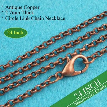 

500 pcs - 24 inch Antique Copper Chain Necklace, 60cm Antique Copper Rolo Loop Chain Necklace, 24'' Necklace Chains