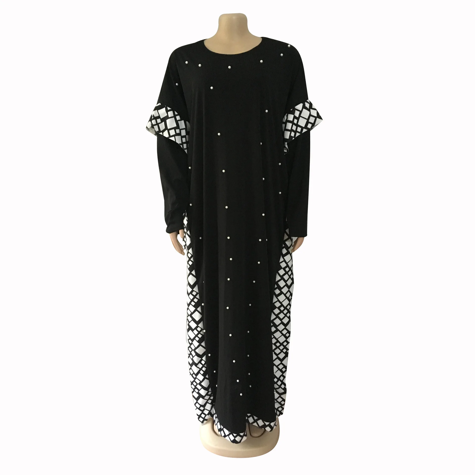 Осенняя африканская одежда для женщин, длинное платье с бисером, пэтчворк, клетчатое эластичное макси платье, Базен принт, Дашики, женское платье