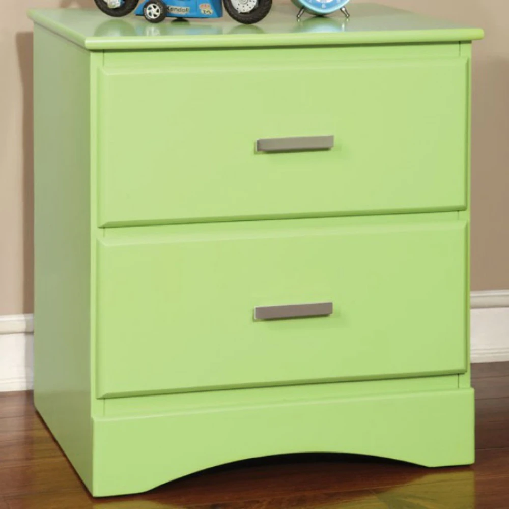 Transitional 2 Drawers Wooden Night Stand With Metal Handles, Glossy Green