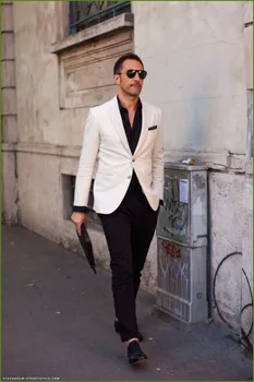 

Fresh Decoration Slim Fit White Coat With Black Pants 2017 Popular Groomsmen Wedding Suits Party Waer (Jacket+Pants+Tie)