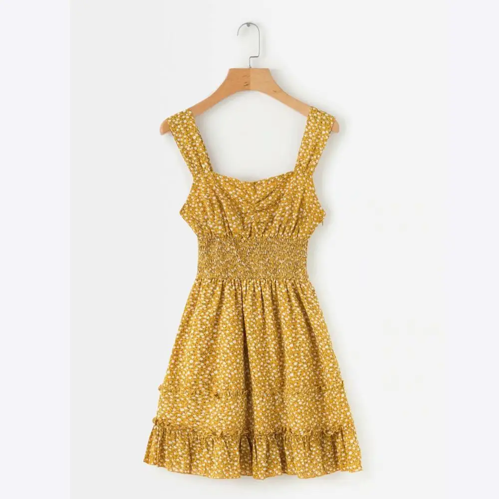 

H.SA 2019 Women Summer Yellow Dress Bohemian Style Women Summer Casual Short Sleeve V Neck Bandage Bodycon Yellow Evening Party