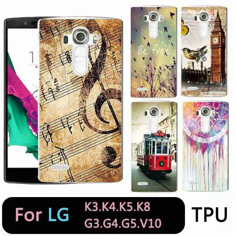 QMSWEI TPU Transparent Phone Case For LG K3 K4 K5 K8 Soft Printed Music Boat Bus Dandelion Cover Free shipping G3 G4 G5 V10 |