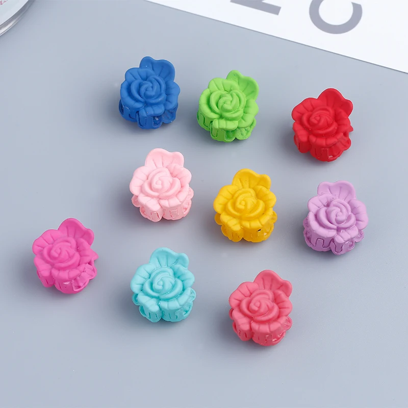 

20pcs Flower Hair Accessories Colorful Mini Claw Clip Plastic Frosted Hair Clips for Baby Gilr Hair Jewelry Decorative Tools 2CM