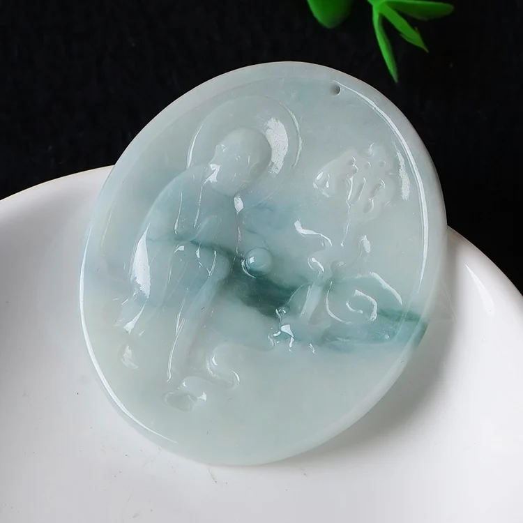 

TJP Authentic ice glutinous Burmese natural accessories Jade A cargo carved pendant Free shipping
