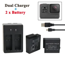 Kingma For GoPro Hero 5 6 Battery 2PCS 1220mAh GoPro 5 Battery+Dual Battery Charger For GoPro Hero5 6 7 Black Camera Accessories