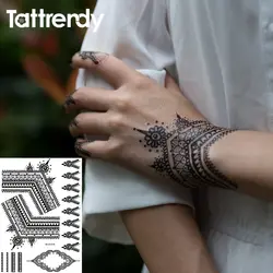 Tattrendy Горячая черно-белая хна татуировки наклейки флэш временные водонепроницаемые кружева вдохновили тело индийская рука бабочка Ловец