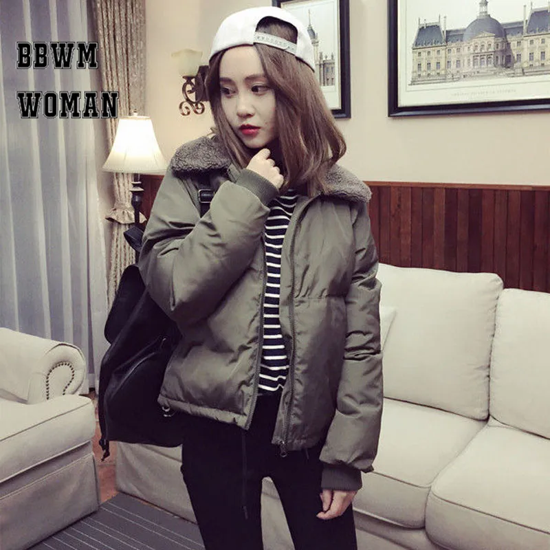 Winter Jacket Women Black and Army Green Parka Thick Harajuku Cotton Lamb Fur Jackets Women Padded ZO852