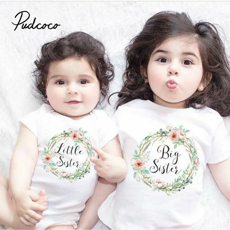 

pudcoco Family Clothing Set Baby Kids Girls 2019 New Little Big Sister Short Sleeve Clothes Jumpsuit Romper Outfits T Shirts