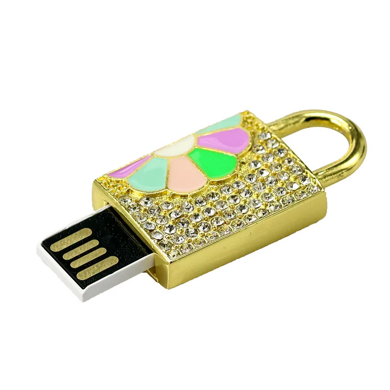 В розницу Золотой Цвет металлическим замком Форма USB Flash Drive 4 ГБ 8 ГБ 16 ГБ 32 ГБ Ручка Привода Памяти stick USB флэш-диск
