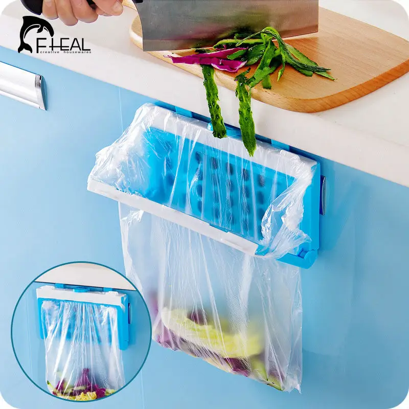 

FHEAL 1PC Foldable Plastic Garbage Bag Rack Portable Hanging Trash Rubbish Bag Storage Rack Holder Kitchen Gadgets Storage Rack
