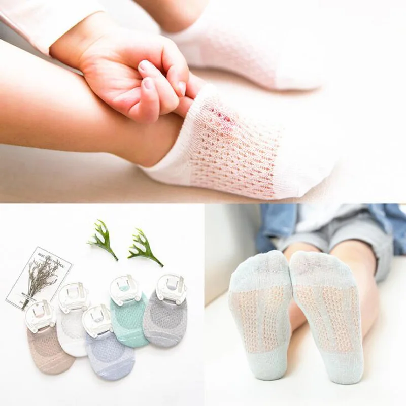 

5Pair/lot Spring and summer new cotton mesh baby boat socks thin cotton invisible baby kids socks