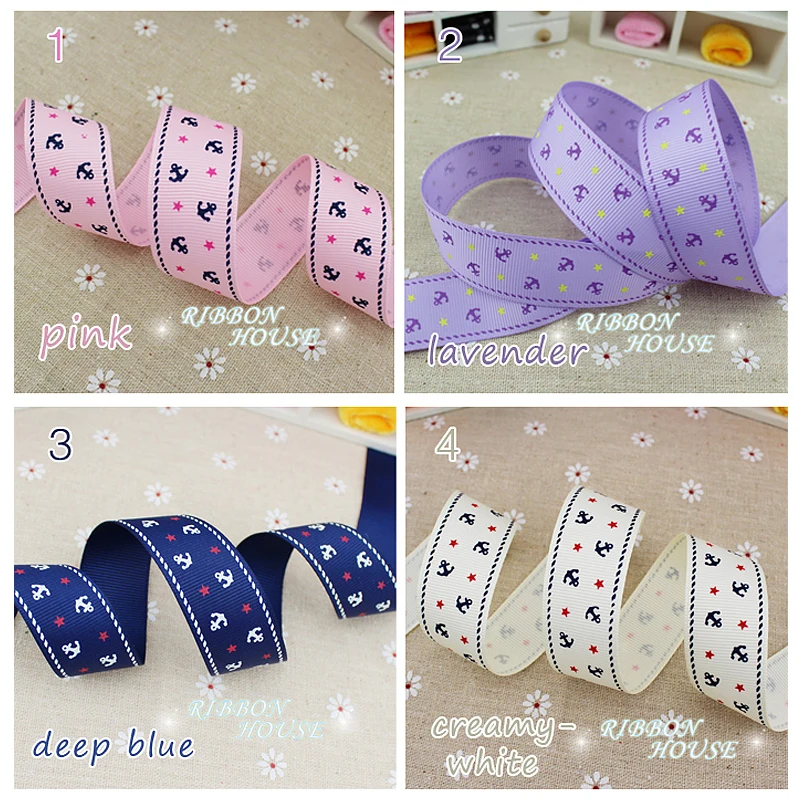 (10 ярдов/рулон) 1 ''(25 мм) печатная grosgrain лента темно синий морской якорь серии DIY