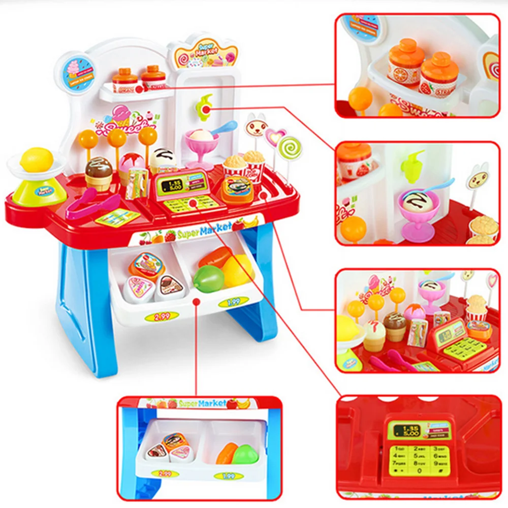  34PCS Kids Supermarket Pretend Play Toys Mini Supermarket Cashier Desk POS Toys Set for Children Ed