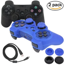 blueloong 2pcs Black and Blue Color Wireless Bluetooth Joystick Gamepad For Playstation 3 PS3 Controller + Free Shipping