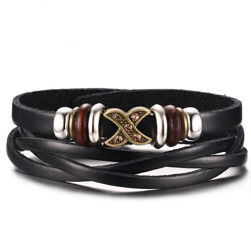 Wholesale 10pcs Mens X Shape Bracelet Cool Genuine Leather Bracelets