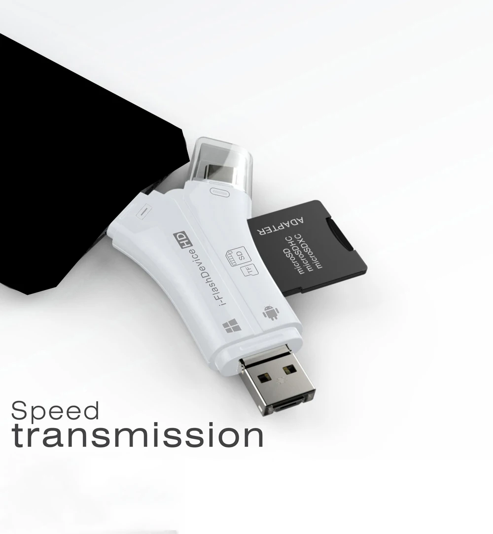 4in1 SD Card Reader For iPhone 8 PLUS ,Micro USB Type C OTG MicroSD SD