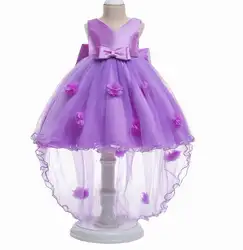 Платье принцессы для девочек цветы аппликация без рукавов для девочек свадебное вечернее платье на день рождения укороченное спереди
