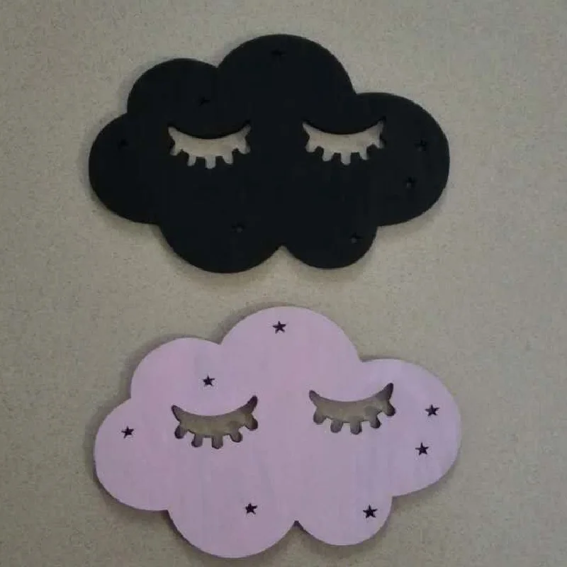 Lovely Cartoon 7 Colors 3D Wooden Smile Cloud Sticker Children DIY BedRoom Wall Decoration Nordic Style