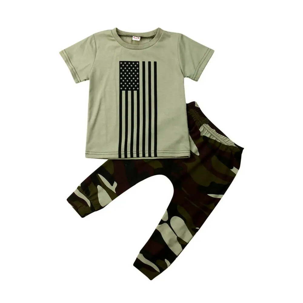 

0-3Y Kids Baby Boy Short Sleeve Cotton T-shirt Tops Camouflage Pant Trouser 2PCS Summer Boys Clothing Set
