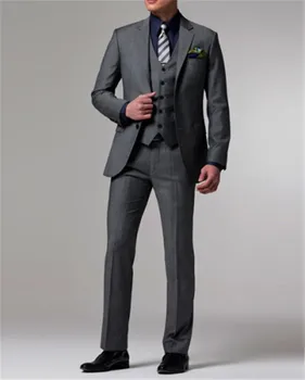 

New arrivals Custom Made dark gray Groom Tuxedo/Wedding Suits For Men 3 pieces Suits ( jacket+Pants+vest+tie)