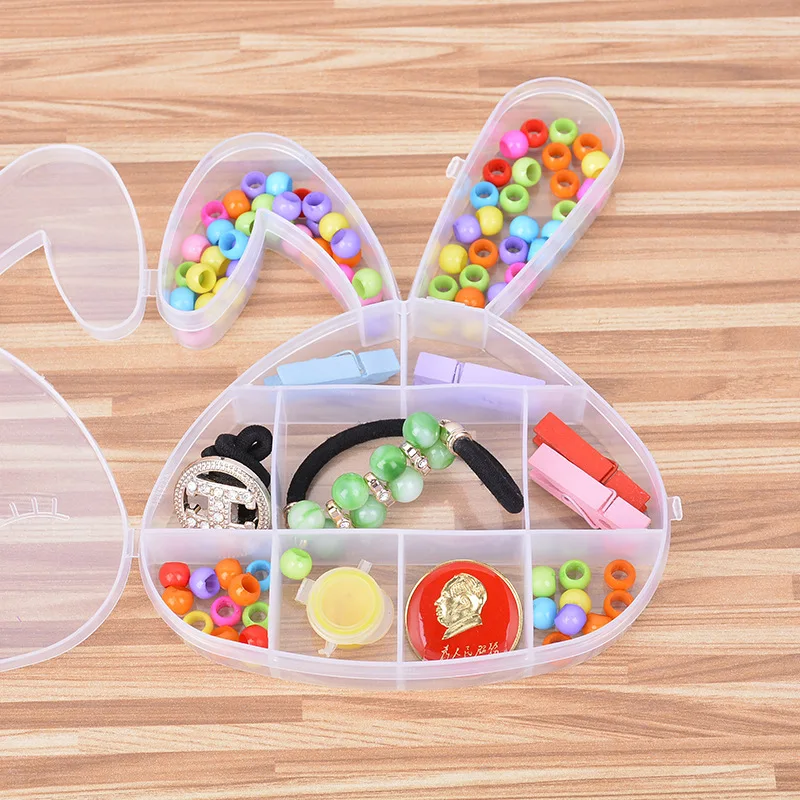 

New Fixed Lattice Transparent Plastic Finishing Storage Box DIY Rubber Band Rabbit Head Box 0