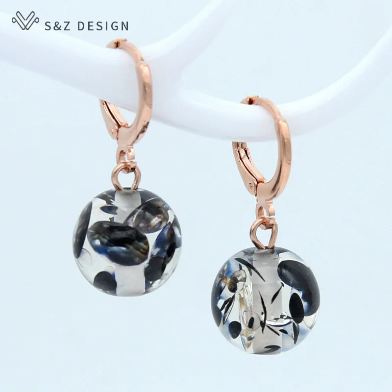 S&Z DESIGN New Simple Round Colorful Dangle Earrings 585 Rose Gold Color Lovely Fashion Eardrop For Women Girls Wedding Jewelry