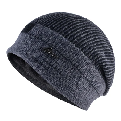 Шапка мужская Шерстяные шапки из смешанной ткани, мужские вязаные шерстяные шапки с двойным слоем, шапки с маской для мужской зимняя шапка, шарф в сдержанном стиле - Цвет: Темно-серый