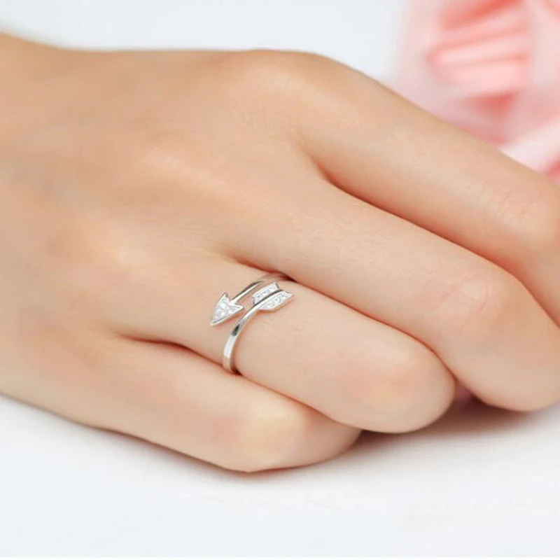 Qevila 2019 New Arrival Fashion Silver Plated Arrow Crystal Rings for Women Adjustable Engagement Ring Arrow Women Wedding Rings (5)