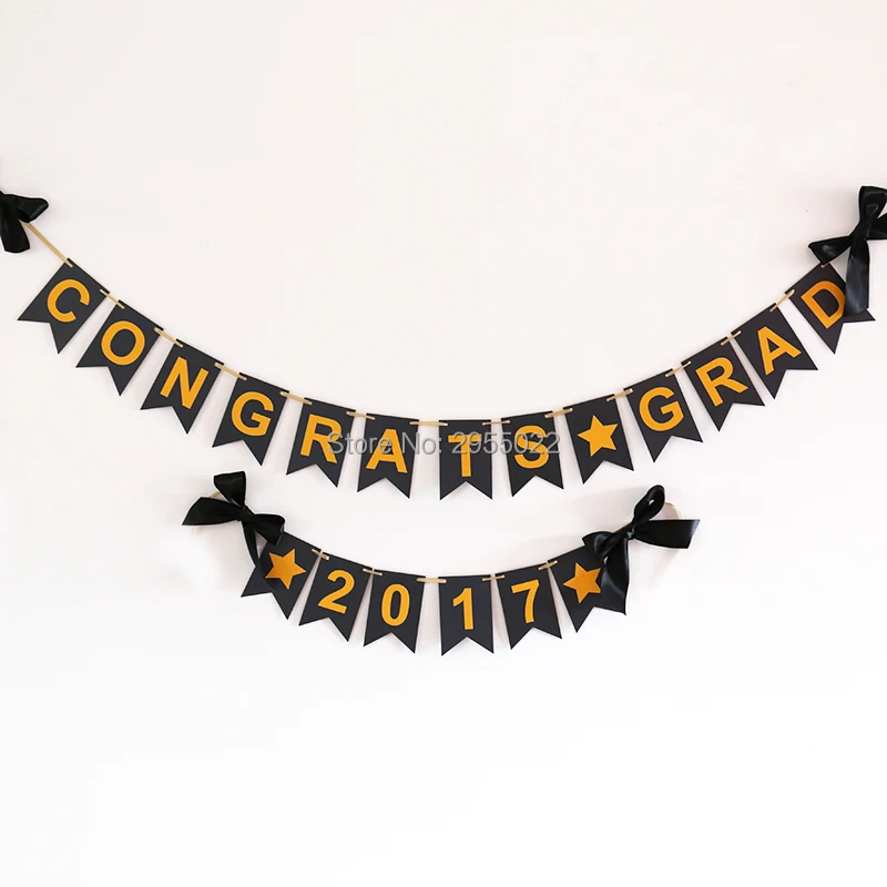 Graduation Bunting Banner Black And Gold Congrats Garland