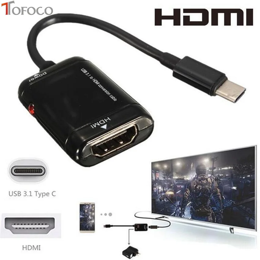 TOFOCO 1 шт. usb type C для hdmi-кабель, адаптер 1080 P адаптер высокой четкости черный для адаптер HDMI VGA