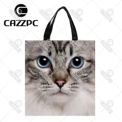 Большой милый кот животного Уход за кожей лица принт Пользовательские Оксфорд нейлон Ткань Торговый хранения Бакалея сумка пакет 2